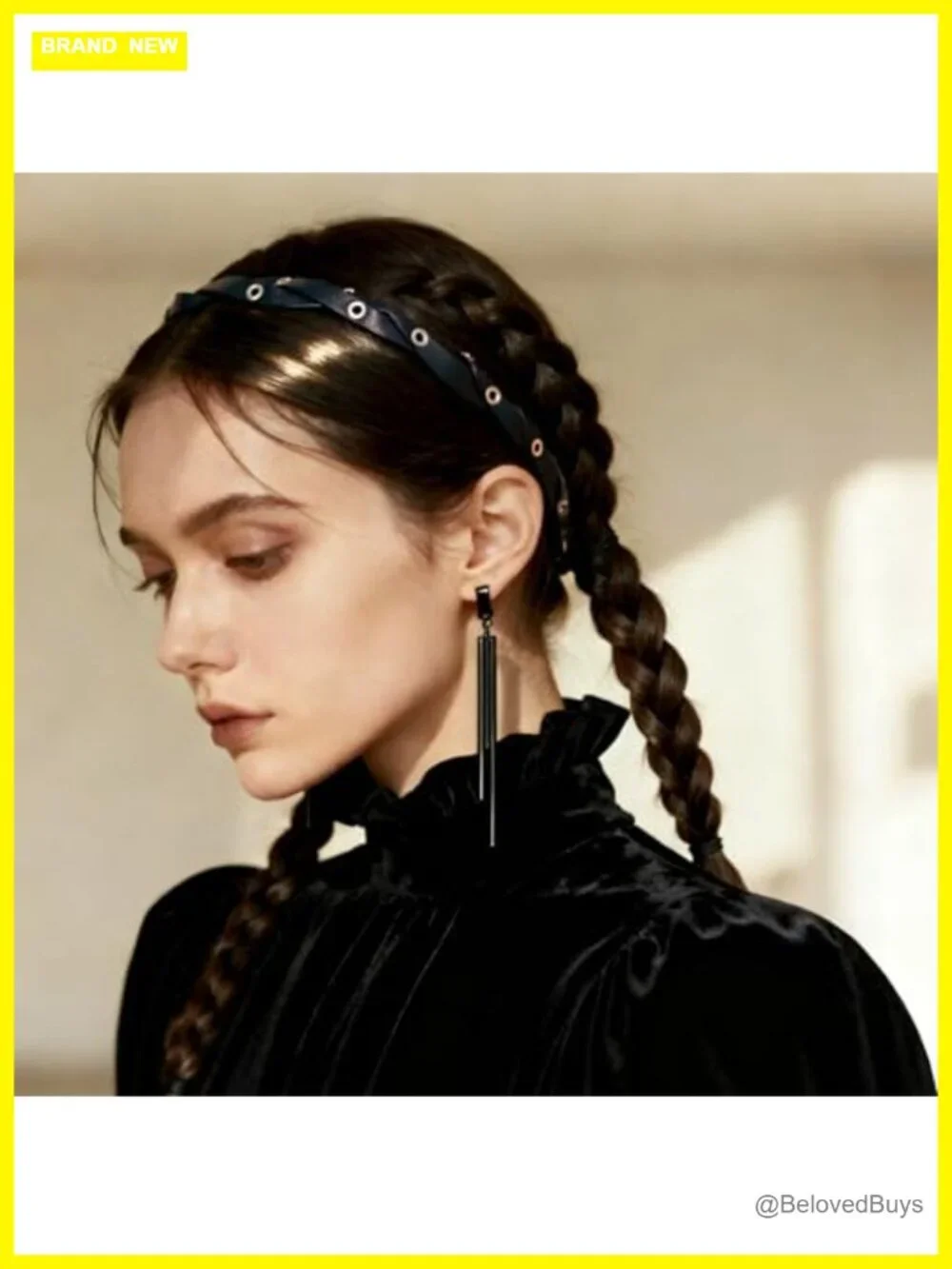 Braided Faux Leather Headband with Silver Grommets